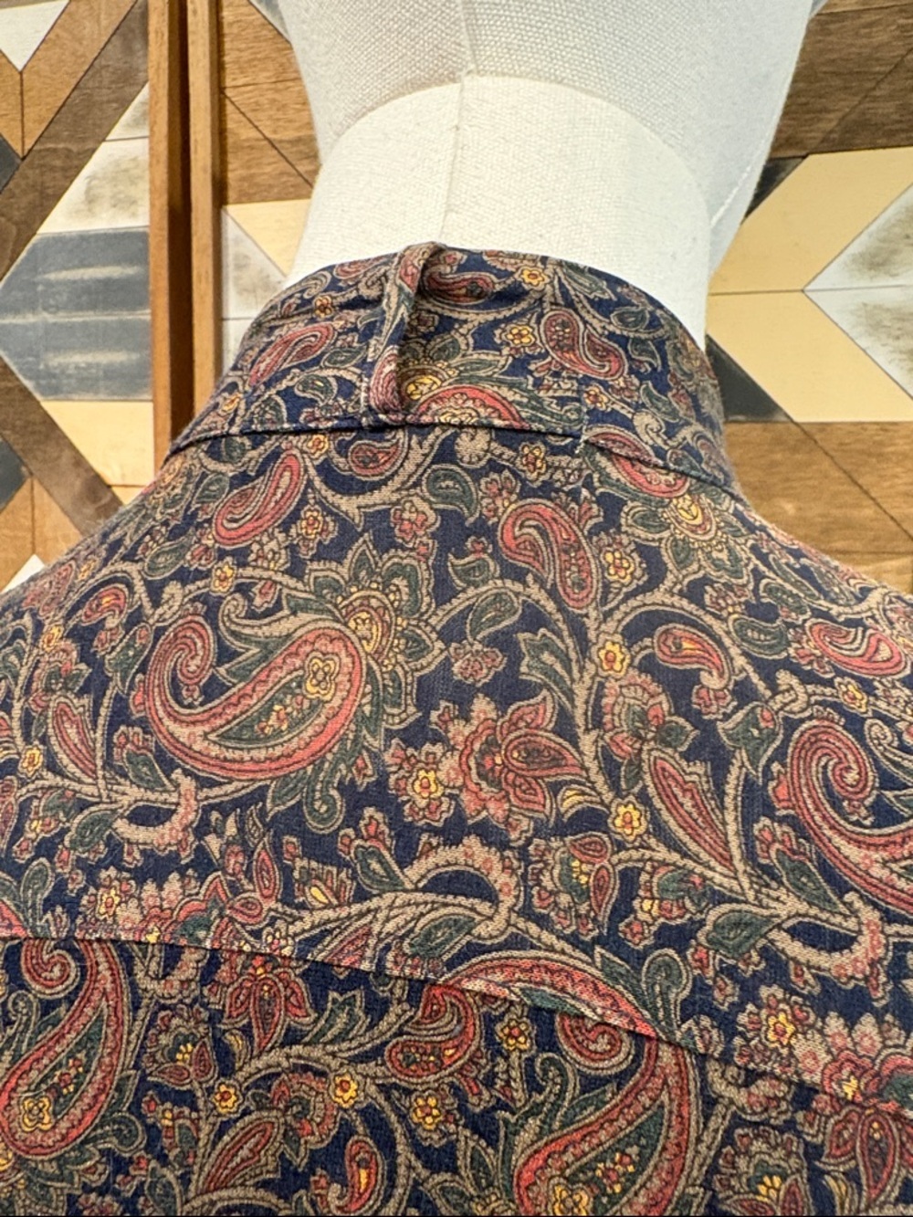 Vintage Ralph Lauren Blue Label 90s Paisley Cotton Button-Up High Neck Top Small - Picture 8 of 10